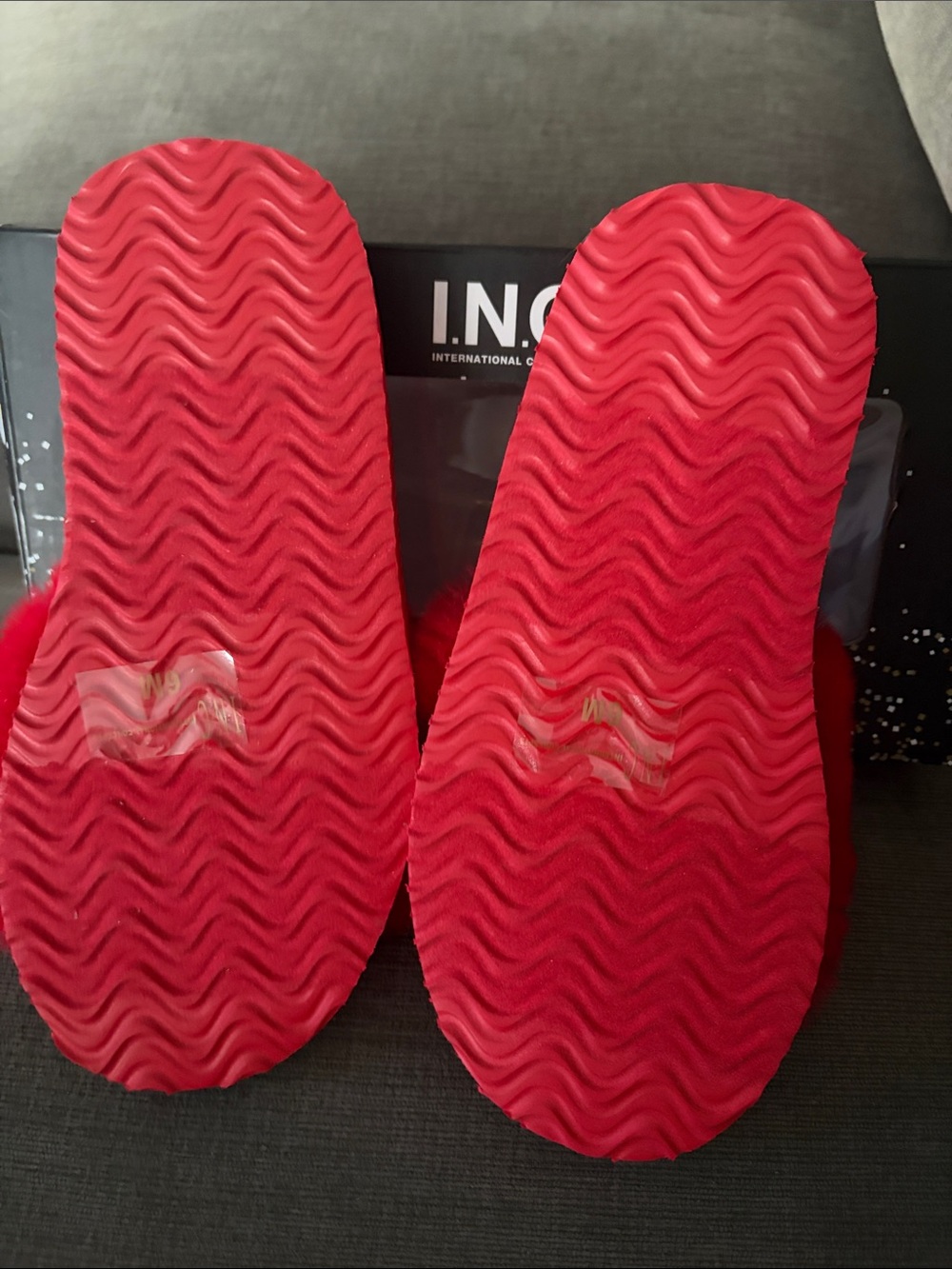 INC International Concepts Red Plush Slide Slippers - Picture 2 of 4